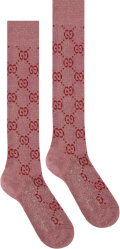Gucci Pink And Red Gg Lame Tall Socks