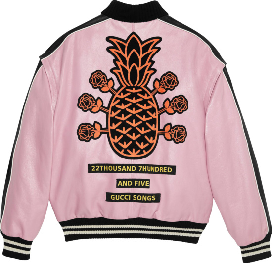 Gucci Pink Leather Pineapple Bomber Jacket