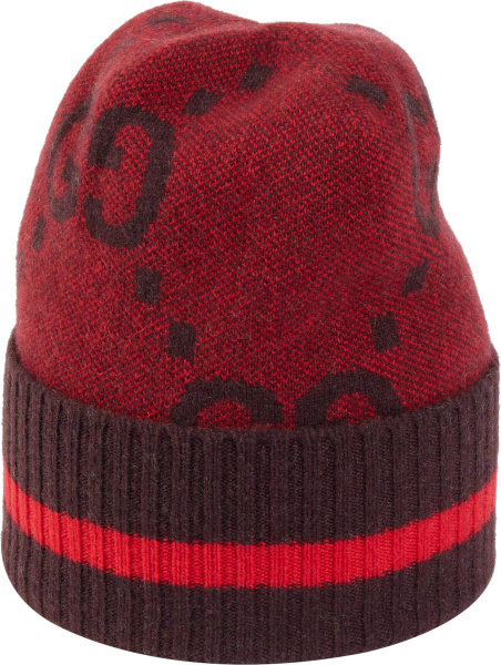 Gucci Red And Burgundy Gg Beanie