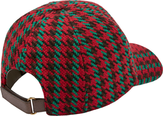 Gucci Red And Green Houndstooth Baseball Cap