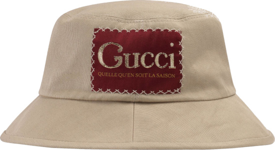 Gucci Red Logo Patch Beige Bucket Hat