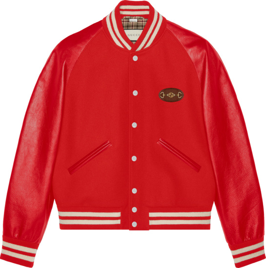 Gucci Red Wool And Leather Horsebit Varsity Jacket