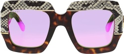 Gucci Snakeskin And Brown Tortoiseshell Mirrored Oversized Sunglasses