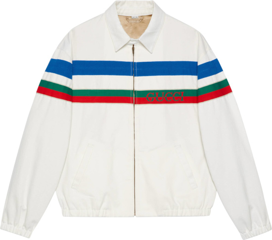 Gucci White Tricolor-Stripe Denim Jacket | INC STYLE