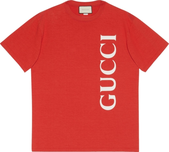 Gucci Vertical Logo Print Red T Shirt