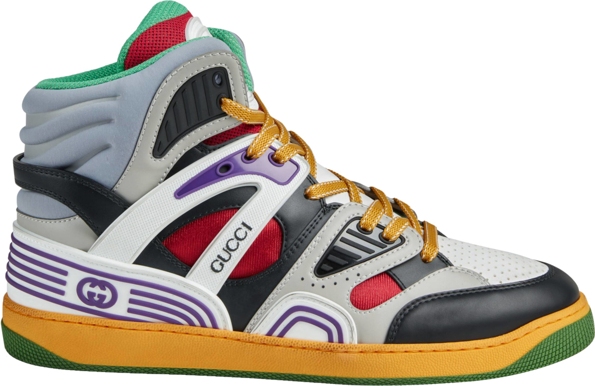 Gucci Grey & Multicolor High-Top 'Basket' Sneakers | INC STYLE