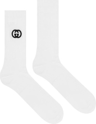 Gucci White And Black Interlocking Gg Logo Socks