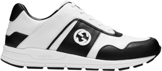 Gucci White And Black Low Top Leather Sneakers