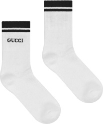White & Black-Stripe Logo Socks