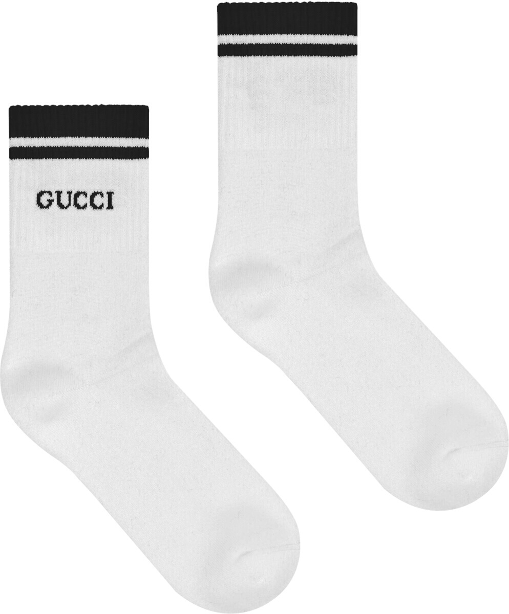 Gucci White & Black-Stripe Logo Socks | Incorporated Style