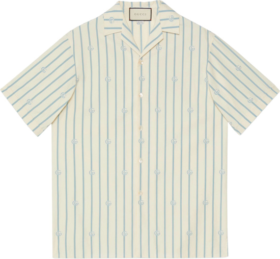 Gucci White And Light Blue Pinstripe Gg Shirt
