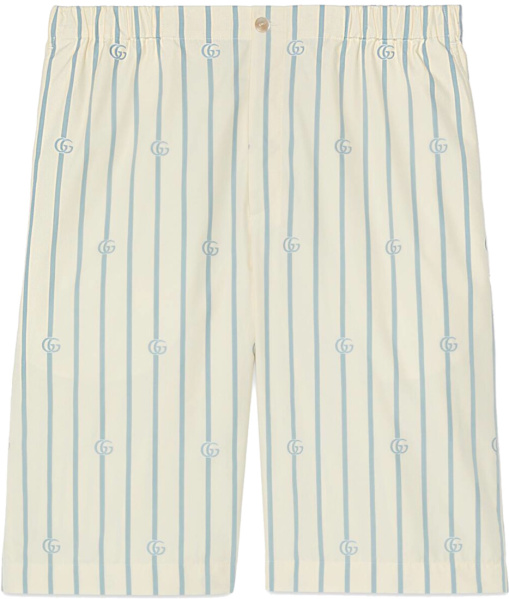 Gucci White And Light Blue Pinstripe Gg Shorts