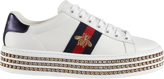 Gucci White And Navy Web Crystal Embellished Playform Sneakers