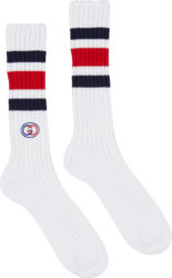 Gucci White And Navy Web Striped Ribbed Knit Socks
