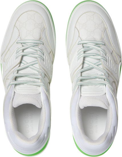Gucci White And Neon Green Low Top Basket Sneakers