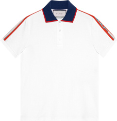White & Red-Logo Stripe Polo