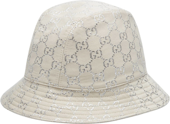 Gucci White And Silver Gg Bucket Hat