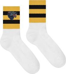 Gucci White And Yellow Wolf Patch Socks
