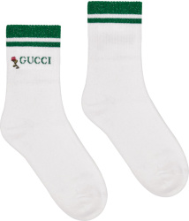 White & Green Stripe Rose Socks