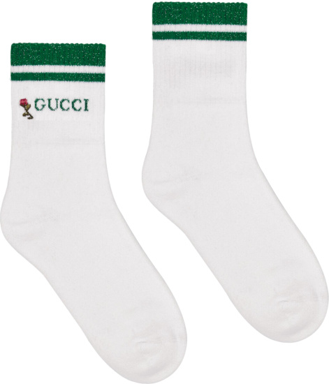 Gucci White & Green Stripe Rose Socks | INC STYLE