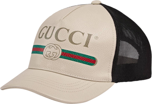 Gucci White Ivory Leather Trucker Hat