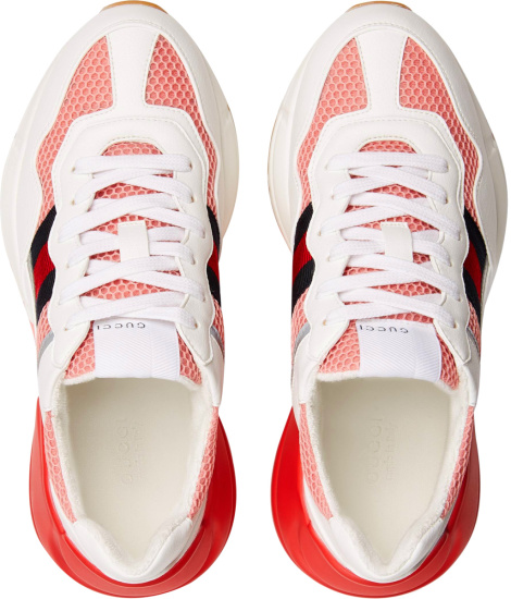 Gucci White Leather And Pink Mesh Rhyton Sneakers