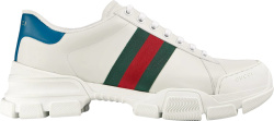 Gucci White Leather Web Stripe Blue Detail Chunky Sneakers