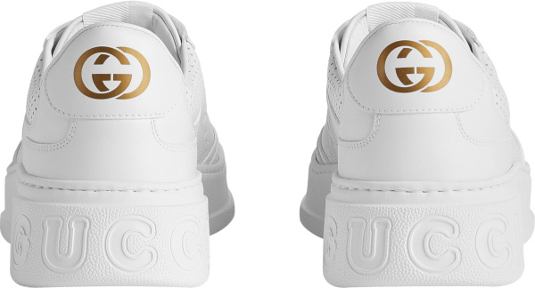 Gucci White Low Top Perforated Gg Embossed Sneakers