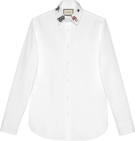 Gucci White Shirt With Symbols Embroidered Collar