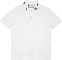 Gucci White Symbols Embroidered Collar Polo