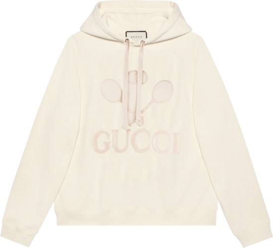 Gucci White Tennis Logo Embroidered Hoodie