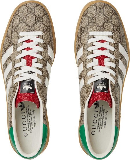 Gucci X Adidas Beige Gg Red Tongue And Green Trim Sneakers