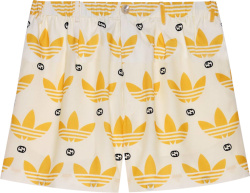 Gucci X Adidas White And Yellow Trefoil Allover Print Shorts 691441zaixz9285