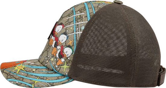 Gucci X Disney Beige Canvas And Brown Donald Duck Print Hat