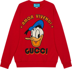 Gucci X Disney Red Donald Duck Amor Vivendi Logo Sweatshirt