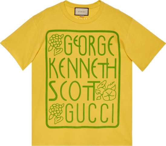 Gucci X Ken Scott Yellow And Green Logo Print T Shirt 615044 Xjdbw 7269