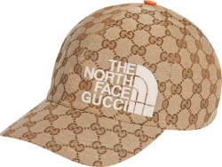 Gucci X The North Face Beige Gg And Orange Trim Hat