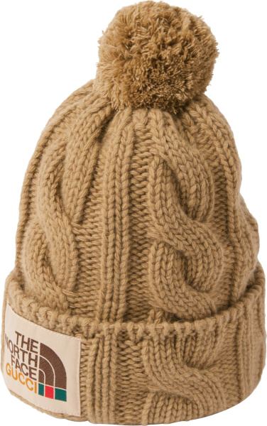 Gucci X The North Face Biege Cable Knit Pompom Beanie