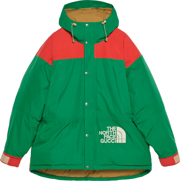 Gucci X The North Face Green And Red Down Jacket