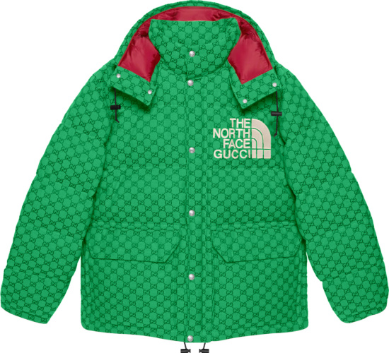 Gucci X The North Face Green Gg Canvas Puffer Jacket