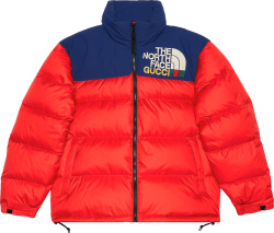 Gucci X The North Face Red And Navy Panel Down Puffer Jacket