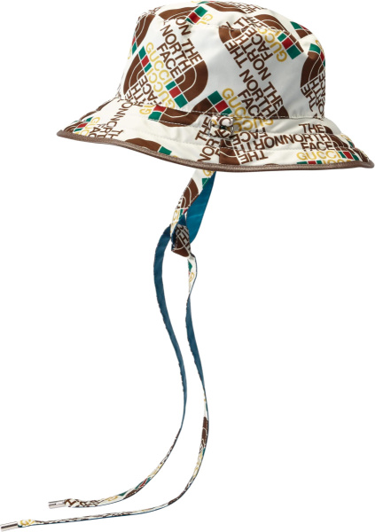 Gucci X The North Face White Allover Logo Drawstring Bucket Hat
