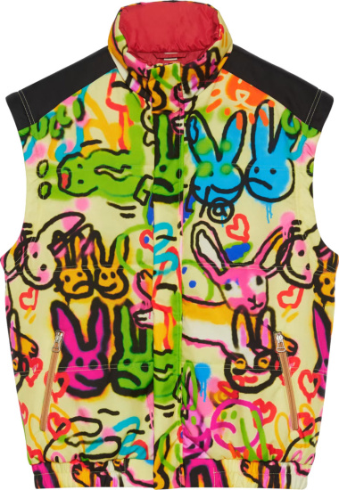 Gucci Yellow And Neon Graffiti Bunny Padded Vest