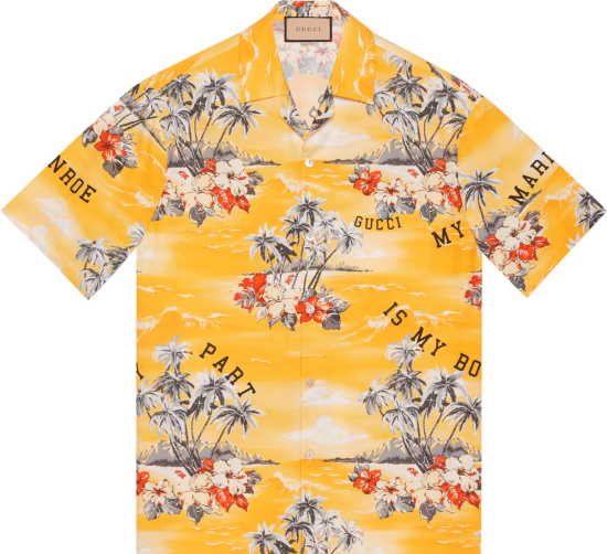 Gucci Yellow Hawaiian My Body Is My Body Marlyn Monroe Quote Shirt
