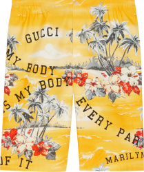 Gucci Yellow Hawaiian My Body Is My Body Marlyn Monroe Quote Shorts