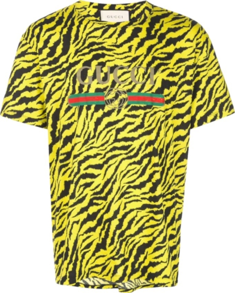 Gucci Yellow Tiger Print T Shirt