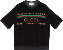 Guci Black Chenielle Embroidered T Shirt