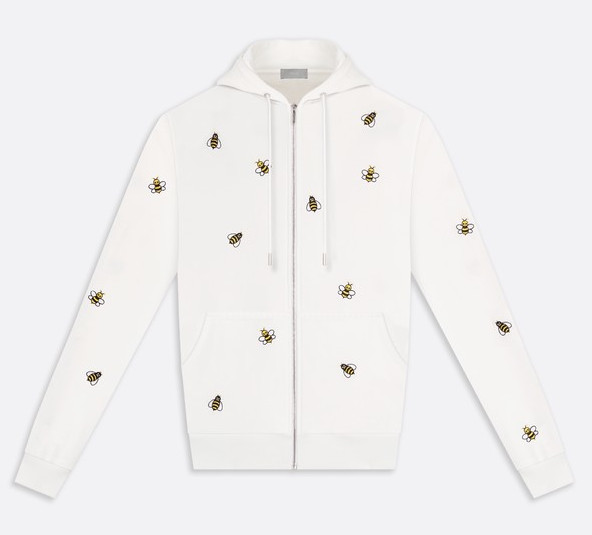 Dior x KAWS Bee Embroidered White Hoodie | Incorporated Style