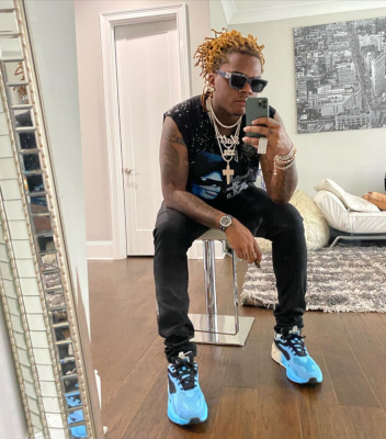 Gunna Wearing Blue Gradient Puma And Louis Vuitton Sunglasses In Instagram Fit Pic
