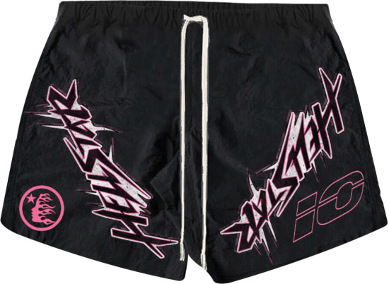 Hellstar Black And Pink Logo Waxed Nylon Shorts